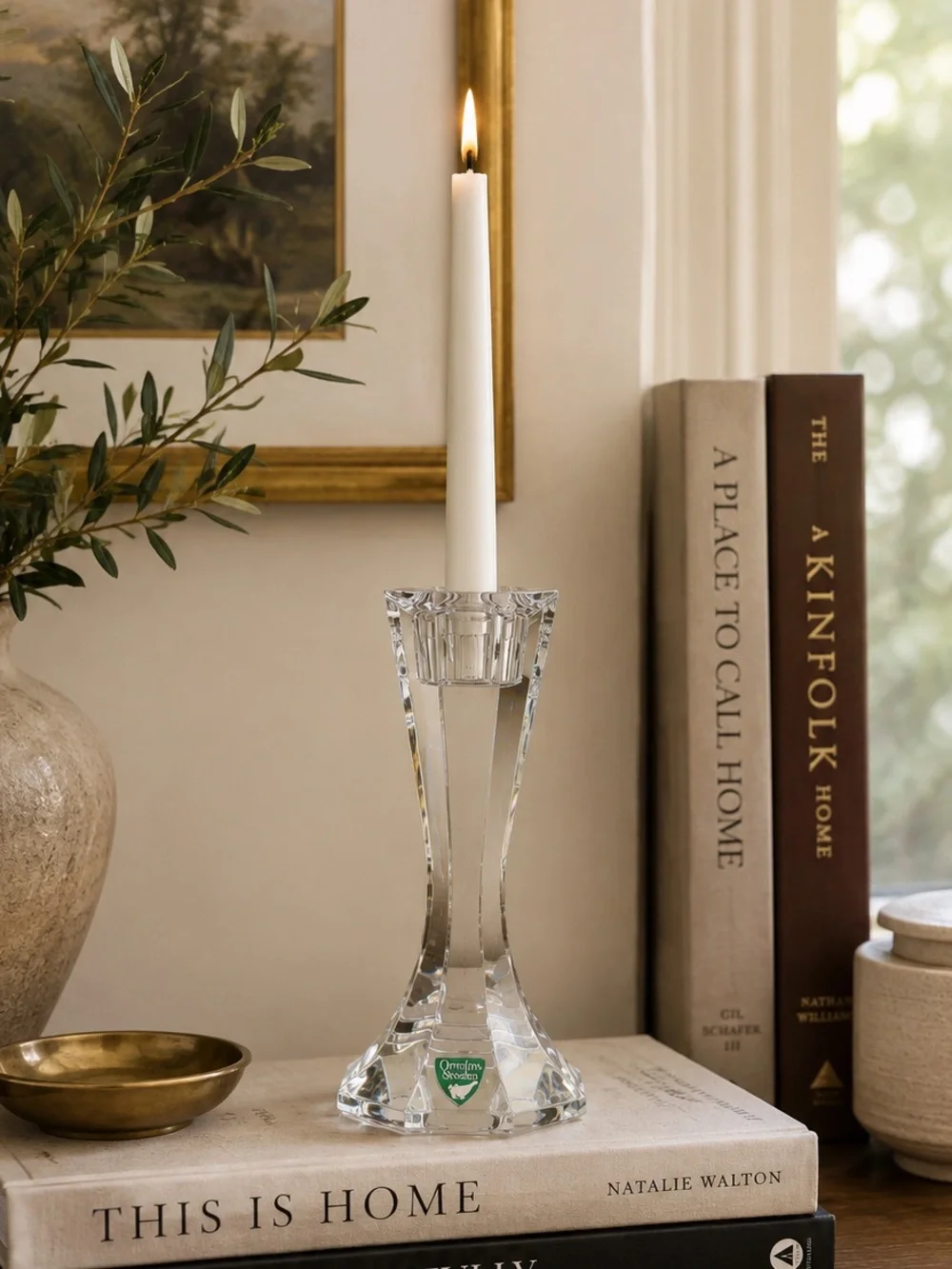 Orrefors Sweden Faceted Crystal Candlestick Candle Holder 5.5”